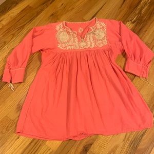 Coral Handmade Rococo Mexican Blouse Oaxaca